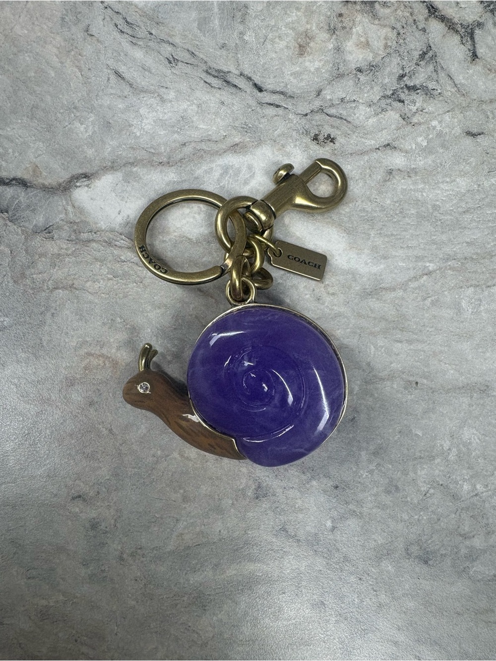 COACH Purple Enamel Snail Keyring with Antique Gold Hardware